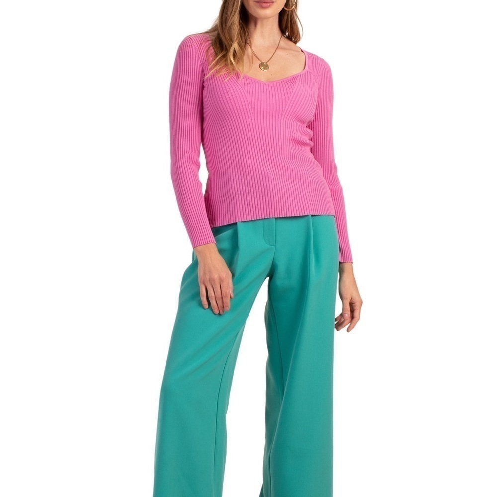Trina Turk Pink Ribbed V Neck Sweater Large - Picture 9 of 9